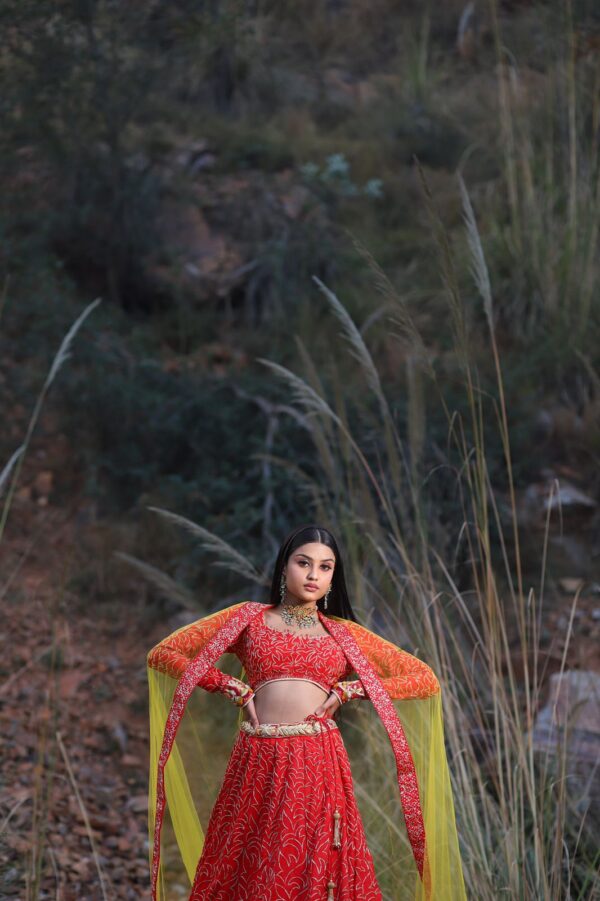 Red Western Lehenga