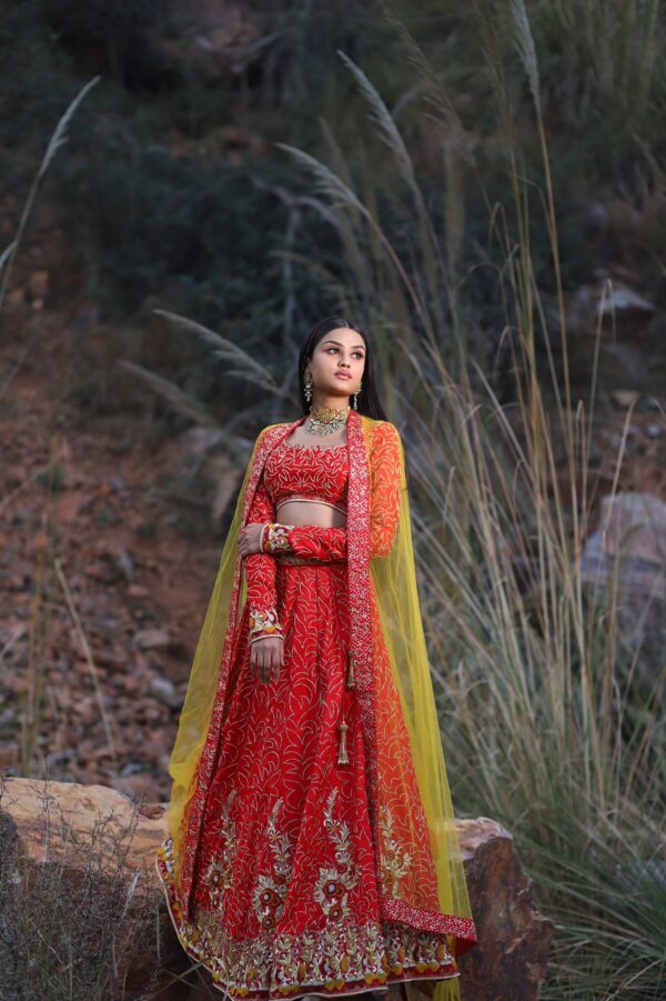 Red Western Lehenga