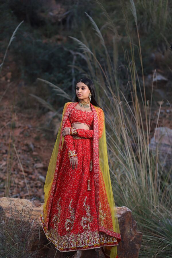 Red Western Lehenga