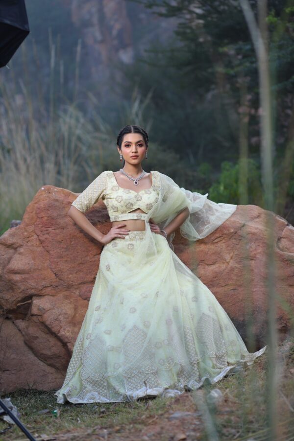 Pearl White Western Lehenga