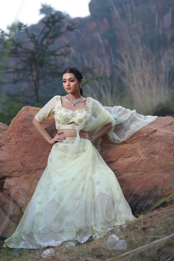 Pearl White Western Lehenga